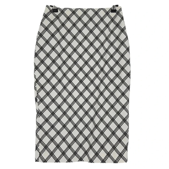 Express Straight Pencil Midi Skirt White Black Windowpane Plaid Zip Back - Picture 1 of 5